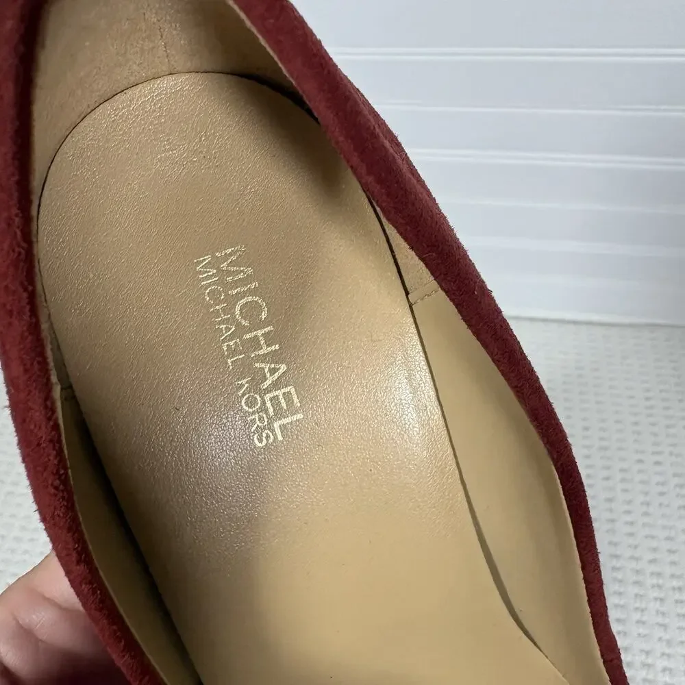 Michael Kors Dorothy Flex Suede Pumps Maroon Burgundy Pointed Toe Heels Size 8